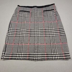 Talbots Petites Plaid Pencil Skirt‎ Black White Red Faux Leather Trim Size 10 P